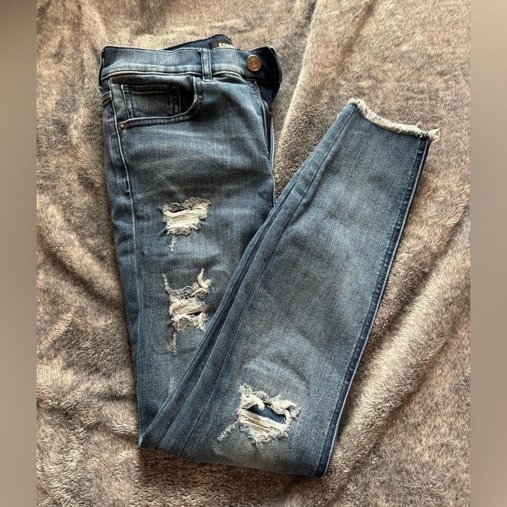 Express Skinny High Rise Perfect Denim Jeans with Holes